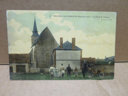 ROUVRAY SAINT FLORENTIN (28) La Place Et L'église Carte Toilée Couleur Automobile Animation - Andere & Zonder Classificatie