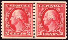 US #444 COIL PAIR   XF  Mint Never Hinged 2c Washington Coil From 1914 - Roulettes