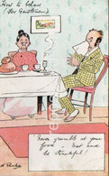 HOW TO BEHAVE FOR GENTLEMEN OLD COLOUR COMIC POSTCARD STAR SERIES NEVER GRUMBLE AT YOUR FOOD - Humor