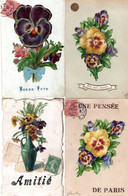 Thème. Fantaisie.. Ensemble De 4 Cartes  Dont Dentelées, Relief Pensées   (voir Scan) - Otros & Sin Clasificación