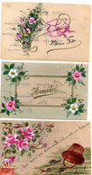 Thème. Fantaisie.. Ensemble De 3 Cartes Celluloïd   Dont Dentelées, Peintes, Relief Roses(1 Défaut)    (voir Scan) - Autres & Non Classés