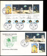 TURKS ET CAICOS(1990) Apollo XI 20th Anniversary. Unaddressed FDC Of S/S + FDC Of Individual Stamps. Scott No 789. - Turks And Caicos