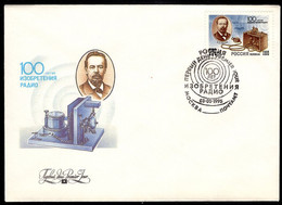 RUSSIA(1995) Popov. Radio-telegraph. Unaddressed FDC With Cachet And Thematic Cancel. Scott No 6258. - FDC