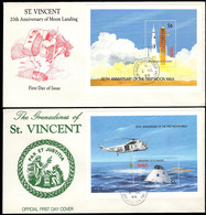 ST. VINCENT (GRENADINES)(1989) Moon Landing 20th Anniv. Set Of 2 Unaddressed FDCs With Cachet. Scott Nos 659-60. - St.Vincent & Grenadines