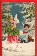 VAY-20  Joyeux Noël Frohe Weihnachten Anges En Forêt Et Bébé. Circ. 1920 Petite Déchirrure. Angles Usés - Autres & Non Classés