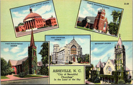 North Carolina Asheville "City Of Beautiful Churches" Multi View Curteich - Asheville