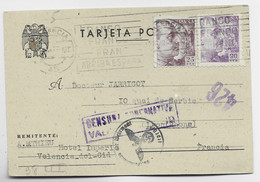 ESPANA 25C+30C TARJETA VALENCIA 1943 TO FRANCE CENSURA + NAZI - Emissions Républicaines