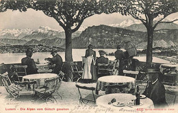 Luzern Die Alpen Vom Gütsch Gesehen 1905 Animée Terrasse Bouteille De Vin - LU Luzern