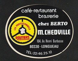 Autocollant Années 1980 Café Restaurant BERTO Longueau M. CHEDVILLE Publicité - Très Très Bon état -  Tz 800 - Adesivi