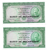 BANCO NACIONAL ULTRAMARINO 2 BILLETS DE 100 Escudos 1961 - Mozambique