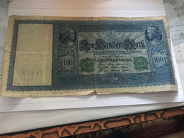 Banknote Reichsbank Deutsches Kaiserreich 100 Mark Grünes Siegel 1910 - 100 Mark