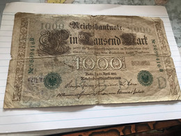 Banknote Reichsbank Deutsches Kaiserreich 1000 Mark Grünes Siegel 1910 - 1000 Mark