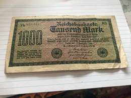 Banknote Reichsbank Deutsches Reich 1000 Mark 1922 - 1.000 Mark