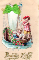 Thème. Fantaisie..  Celluloïd    Collage. Enfants Dans Une Barque . Bonne Fête.   (voir Scan) - Otros & Sin Clasificación