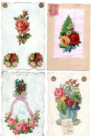 Thème. Fantaisie..  4 Cartes.  Fleurs  Roses . Dentelées  (voir Scan) - Andere & Zonder Classificatie