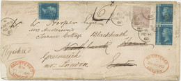 GB 1860 Fine Registered Letter LONDON - EXETER QV 2d Blue Pl.8 MAJOR VARIETIES - Cartas & Documentos
