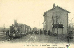 DEPT 82 MOLIÈRES LA GARE TRES  BELLE  ANIMATION 9X14 REIMPRESSION DE CARTES ANCIENNES - Molieres