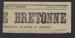 FRANCE LETTRE N° 51 Obl SUR FRAGMENT JOURNAL L'INDEPENDANCE BRETONNE - 1849-1876: Klassieke Periode