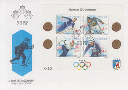 Enveloppe  FDC   1er  Jour   NORVEGE   Bloc  Feuillet   Jeux   Olympiques   De   LILLEHAMMER    1994 - FDC