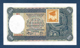 Czechoslovakia 100 Korun 1945 P51s Specimen With Yellow K Stamp EF+/AU - Tschechoslowakei