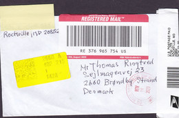 United States Registered & Postage Paid Labels ROCKVILLE 2020 Cover Brief Lettre BRØNDBY STRAND Denmark - Storia Postale