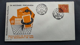 PORTUGAL COVER - 1ª EXP. FILATELICA DA MOCIDADE PORTUGUESA - FACULDADE DE MEDECINA LISBOA 1958 (PLB#03-85) - Flammes & Oblitérations