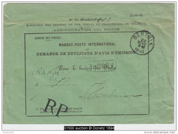 01500a Bertrix 1893 RP Franchise Serv.de Postes Doc. Mandat-Poste Assuré V. Herbeumont Verso Petit Manque - Franchise