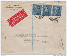 02092a Leuven 1938 étiq. Expres TP Poortman Bde De 3 V. Watford Gff Anglaise Expres - 1936-1951 Poortman