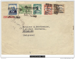 11432 POR VIA AEREA LAS PALMAS 24 ABR 37 Sur Envelope Affranchie Tps CANARIAS A FRANCO AVION - Cartas & Documentos