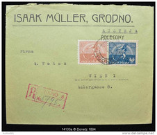 14133 Recommandé Multiple Franking Grodno Vers Vienne Sur Une Enveloppe Isaac Muller ../11/1917 - Covers & Documents