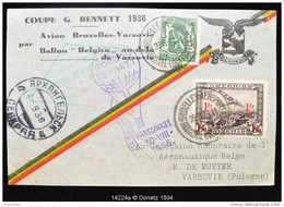 14224 Ballon Belgica Vers Arkhangelsk, GORDON BENNETT CUP, De Bruxelles Via Varsovie Sur Medlecha, 28/08/1936 - Lettres & Documents