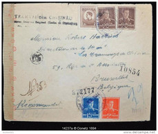 14237 PTT Com Bradet Arges, Recommandé De Tramvai Chisnau Vers Bruxelles, Censure Allemande Et Roumaine 06/06/1944 - Cartas De La Segunda Guerra Mundial