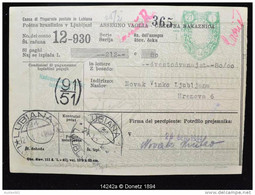14242 Slovenie, Lubjana, Ordre Postal Pour 212 Lire 810 Cente, Occupation Province Laibach 21/01/1944 - Autres & Non Classés