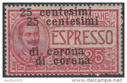 23429 Exprès 25c Surcharge DOUBLE Neuf * Charnière Propre, Signé - Trente & Trieste