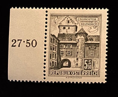 Österreich 1958-60 Freimarke Bauten Churertor In Feldkirch Mi. 1053 Postfrisch/** MNH Bogenrand - 1945-60 Neufs