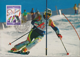 1993 Liechtenstein MC 121 Mi:LI 1077°, Yt:LI 1018°, Zum:LI 1019°, Olymp. Winterspiele Lillehammer 1994,  Ski Slalomlauf - Brieven En Documenten