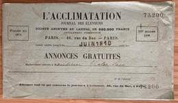 Journal Des éleveurs L’ACCLIMATATION - Carnet De 1908 Contenant De Nombreuses Pub Publicités Illustrées - Chasse Chiens - Chiens