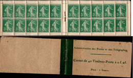 CARNET 137-C 3 SEMEUSE CAMEE "CARNET DE 40 TIMBRES". Voir Description, Très Bas Prix. - Anciens : 1906-1965
