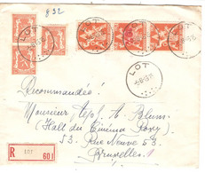 PM141/ TP 724K (3)-419 (3) S/L. Recommandée Obl.Lot  1 Surcharge Locale 5/8/46  > BXL C. D'arrivée + Label Rose Maison.. - 1946 -10 %