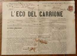 L'ECO DEL CARRIONE - GIORNALE DI CARRARA -N.44 DEL 4/11/1899 - CRONACA LOCALE E PUBBLICITA' D'EPOCA - PER POSTA -  RR - Eerste Uitgaves