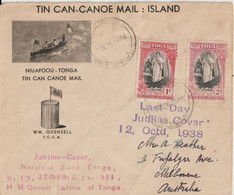 1938 - TONGA - TIN CAN-CANOE MAIL ! ENVELOPPE ILLUSTREE Avec CACHETS TOUS PAYS AU DOS ! SEE BACK OF THE COVER - Tonga (...-1970)