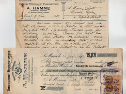 VP21.595 - 1935 - Memorandum & Lettre De Change - Droguerie Médicinale Et Pharmaceutique A. HAMME Pharmacien à LE MANS - Bank En Verzekering