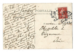 Semeuse N° 138 Type II  ( Lettres Minces ) Sur Carte Postale GRENOBLE Panorama Edit.  C. B. - Storia Postale