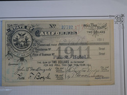 BN8 ETATS UNIS RECU STATE OF CALIFORNIA 1911  TWO DOLLARS +WASHINGTON+ - Unidentified