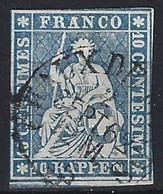 Suiza U   27 (o) Usado. 1854 - 1843-1852 Poste Federali E Cantonali