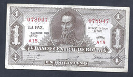 Bolivia – Billete De 1 Boliviano – Ley Año 1928 – Emisión De 1952 - Bolivie