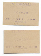 United Kingdom London Selfridges Department Store 2 Receipts C. 1945 Royaume Uni 2 Reçu Grand Magasin Selfridges - Royaume-Uni