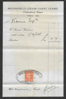 United Kingdom Broomfield Lodge Guest House Revenue Stamped Receipt 1948 Royaume Uni Reçu Avec Timbre Fiscaux - Steuermarken