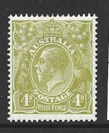 Australia 1926 - 1930 4d Yellow Olive KGV Definitive Perf 14  Fine Mint ,  Small Clean HR - Neufs