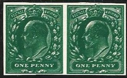 1d SG 219 IMPERF PLATE PROOF IN 'DEEP GREEN' With DOUBLE IMPRESSION - Unused Stamps